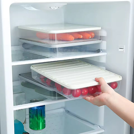 Stackable Refrigerator Food Storage Containers with Lids – Space Saving Flat Fridge Organizer for Fruits, Vegetables & Meat