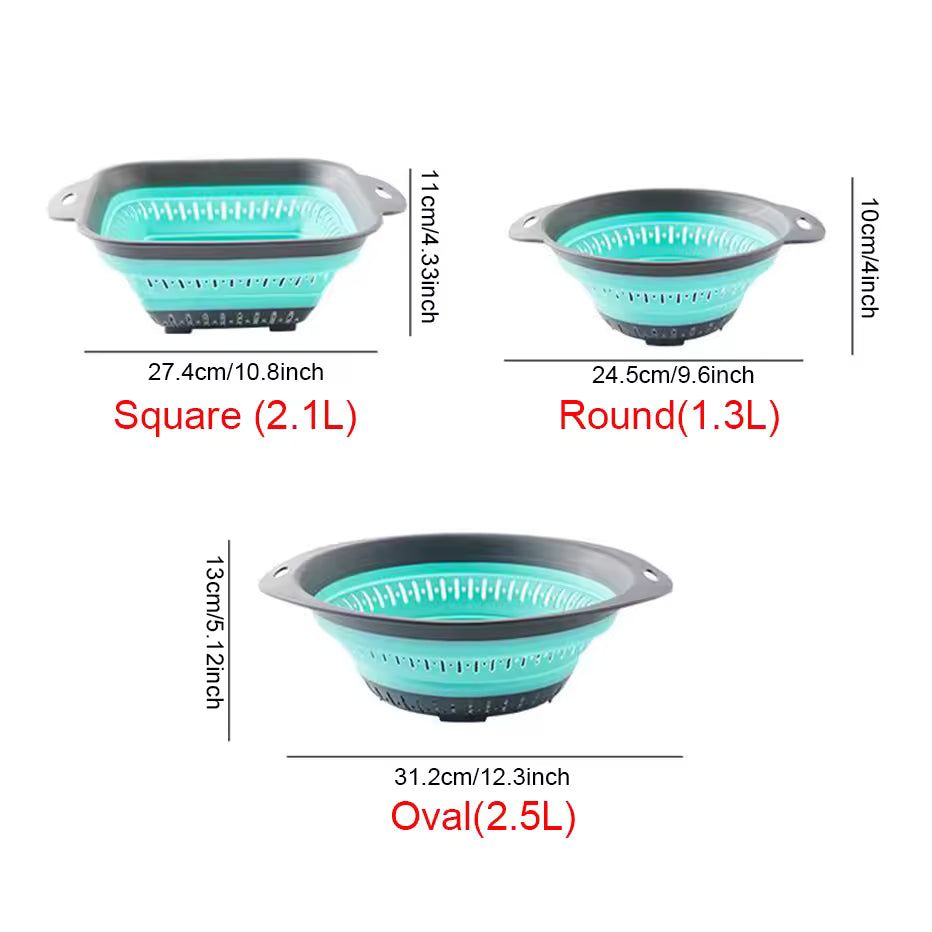 Collapsible Silicone Colander & Strainer Set – Space-Saving Foldable Fruit & Vegetable Washing Basket