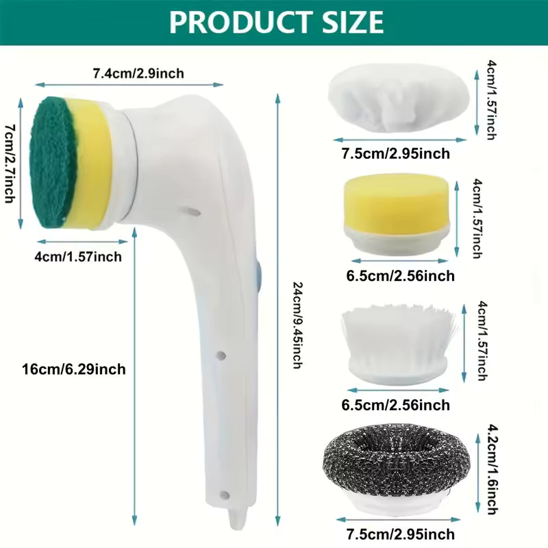 Electric Spin Scrubber – Powerful 360° Cordless Cleaning Brush with 5 Replaceable Heads