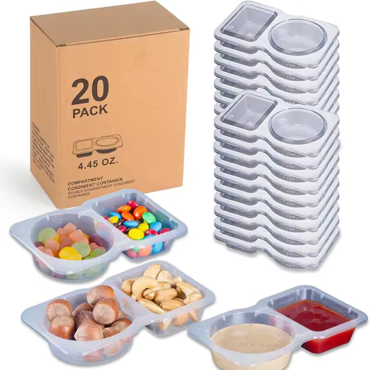 20 Pack Dual Compartment Food Storage Containers – Microwave & Freezer Safe
