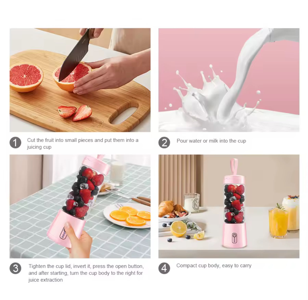 Portable Mini Blender Cup – USB Rechargeable Smoothie Maker for Fruits & Shakes