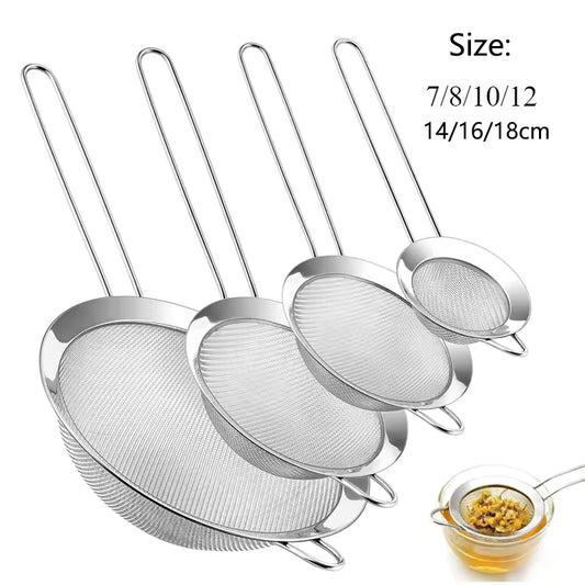 4-Piece Stainless Steel Fine Mesh Strainer Set (7/10/12/18 cm) – Multi-Purpose Kitchen Colanders