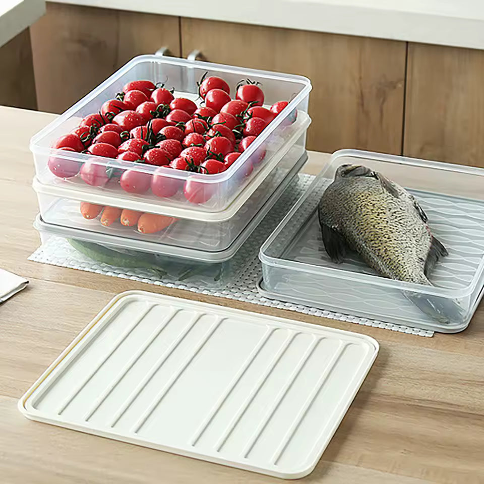 Stackable Refrigerator Food Storage Containers with Lids – Space Saving Flat Fridge Organizer for Fruits, Vegetables & Meat
