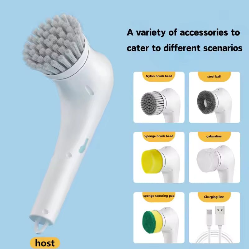 Electric Spin Scrubber – Powerful 360° Cordless Cleaning Brush with 5 Replaceable Heads
