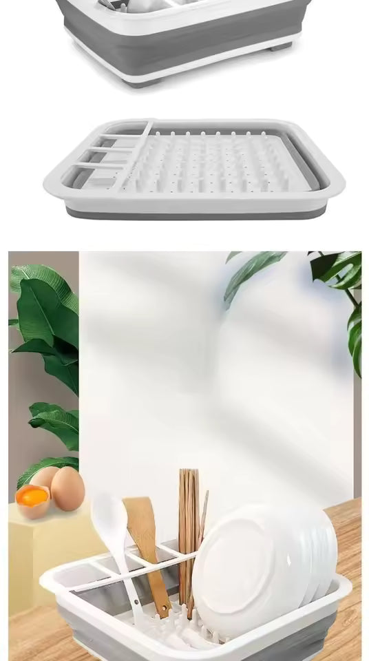 Foldable Dish Drying Rack with Utensil Holder – Space-Saving Kitchen Organizer