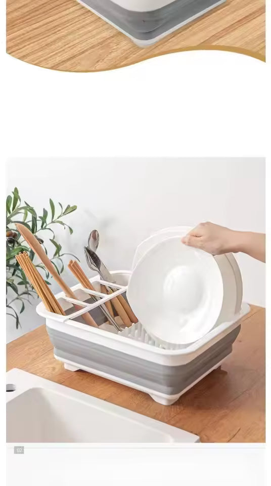 Foldable Dish Drying Rack with Utensil Holder – Space-Saving Kitchen Organizer