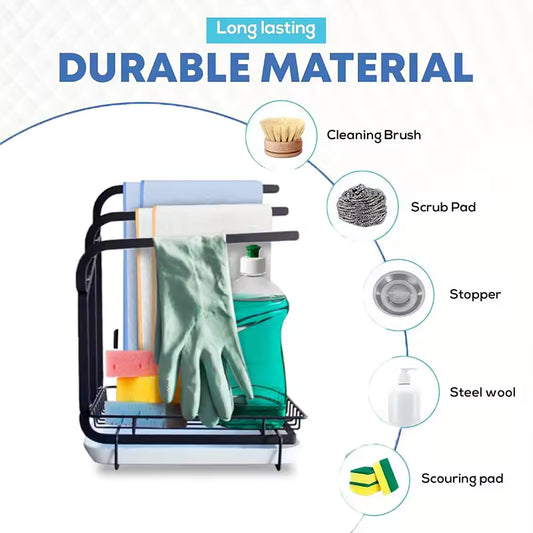 Kitchen Sink Organizer with Drain Tray – Large Capacity Dishwashing Storage Rack