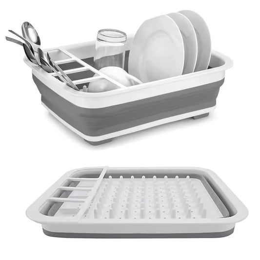 Foldable Dish Drying Rack with Utensil Holder – Space-Saving Kitchen Organizer