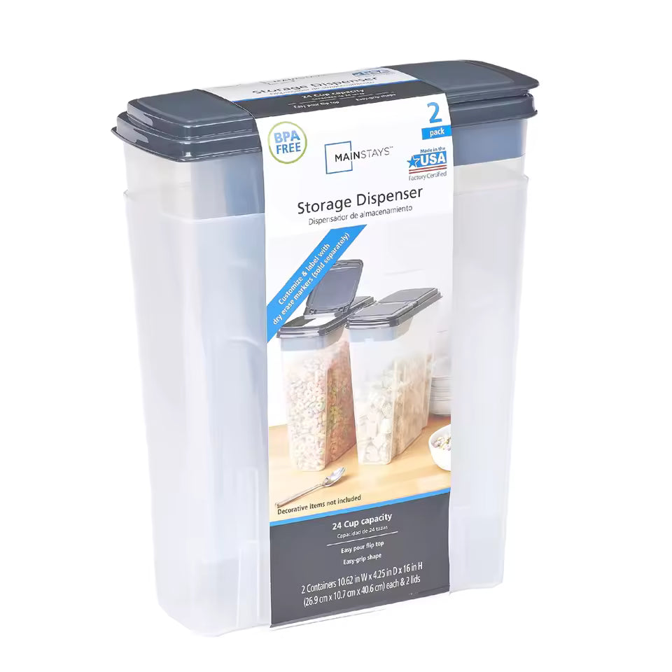 2-Pack Airtight Cereal Storage Dispenser Containers – BPA-Free Dry Food Organizer for Pantry & Kitchen