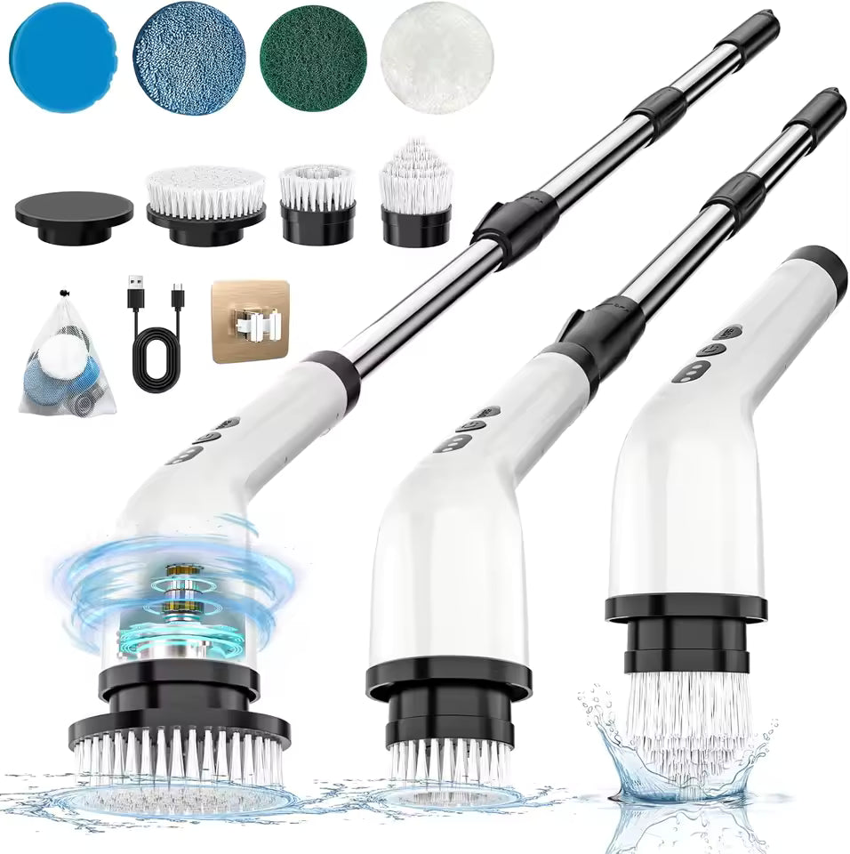 Multifunctional Electric Spin Scrubber with Adjustable Speed & Replaceable Brush Heads