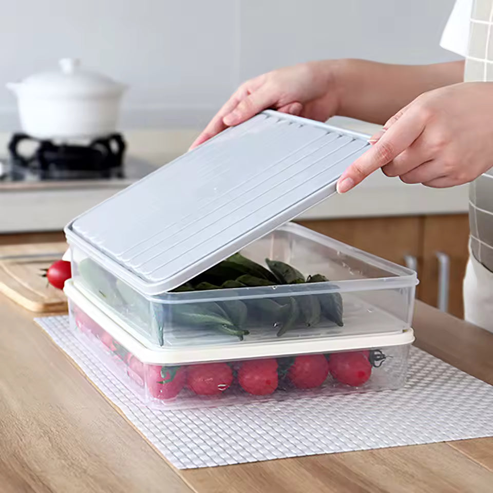 Stackable Refrigerator Food Storage Containers with Lids – Space Saving Flat Fridge Organizer for Fruits, Vegetables & Meat