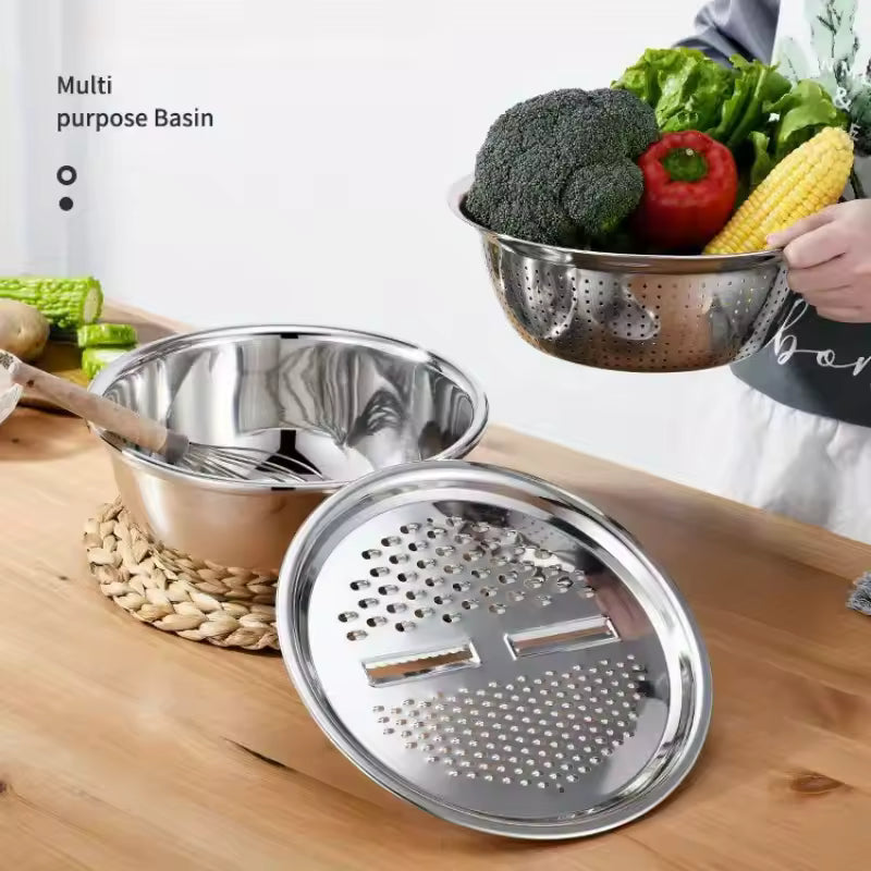 Stainless Steel Colander & Mixing Bowl Set with Grater Lid