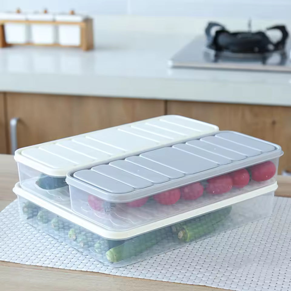 Stackable Refrigerator Food Storage Containers with Lids – Space Saving Flat Fridge Organizer for Fruits, Vegetables & Meat