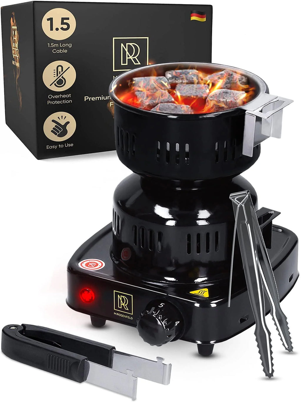 Multipurpose Electric Charcoal Starter Electric Charcoal Burner ETL Approved Electric Stove Coconut Charcoal Lighters with Tongs 450W Hot Plate Electric with 304 Stainless Steel Coiled Burner