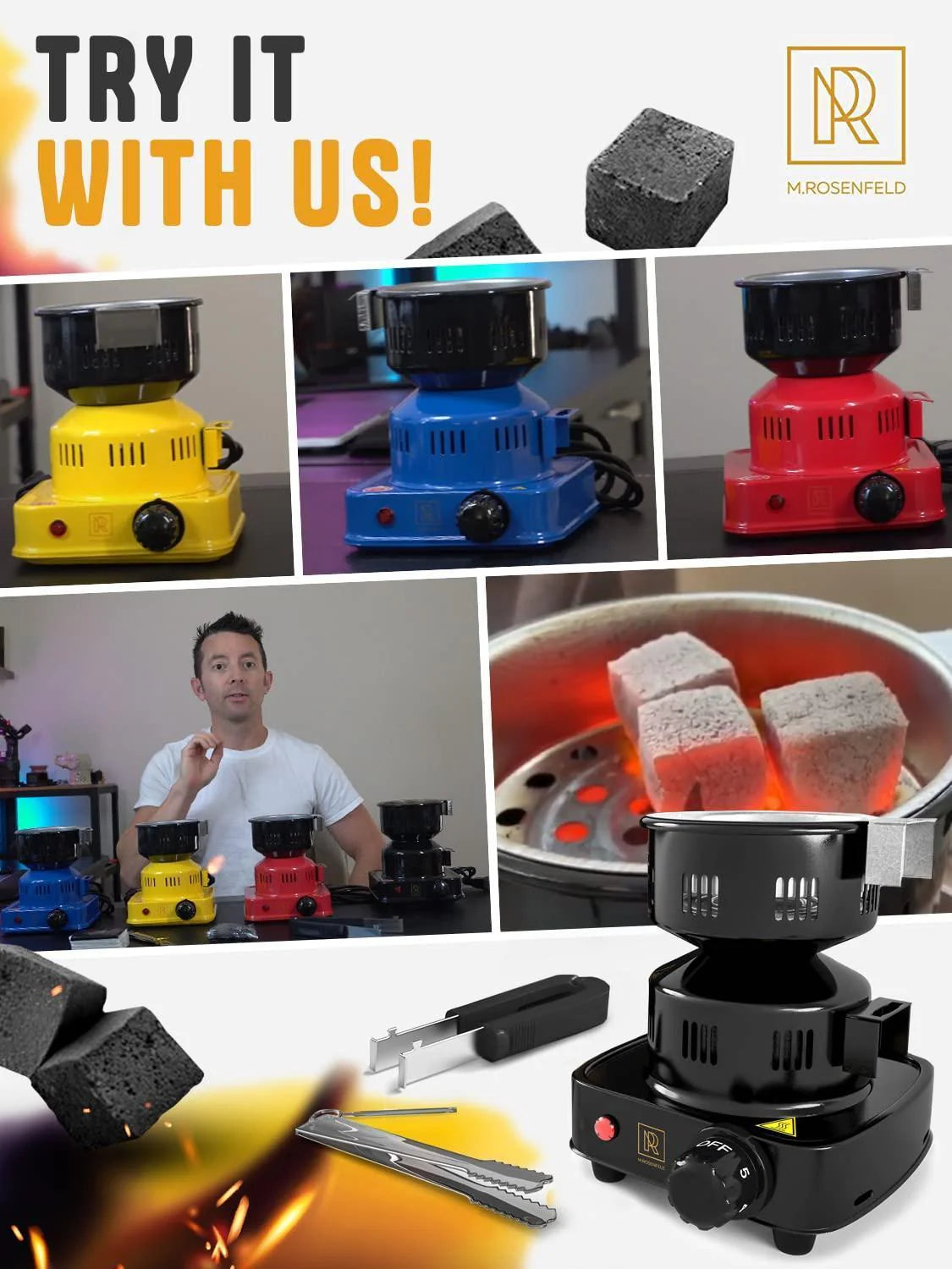 Multipurpose Electric Charcoal Starter Electric Charcoal Burner ETL Approved Electric Stove Coconut Charcoal Lighters with Tongs 450W Hot Plate Electric with 304 Stainless Steel Coiled Burner